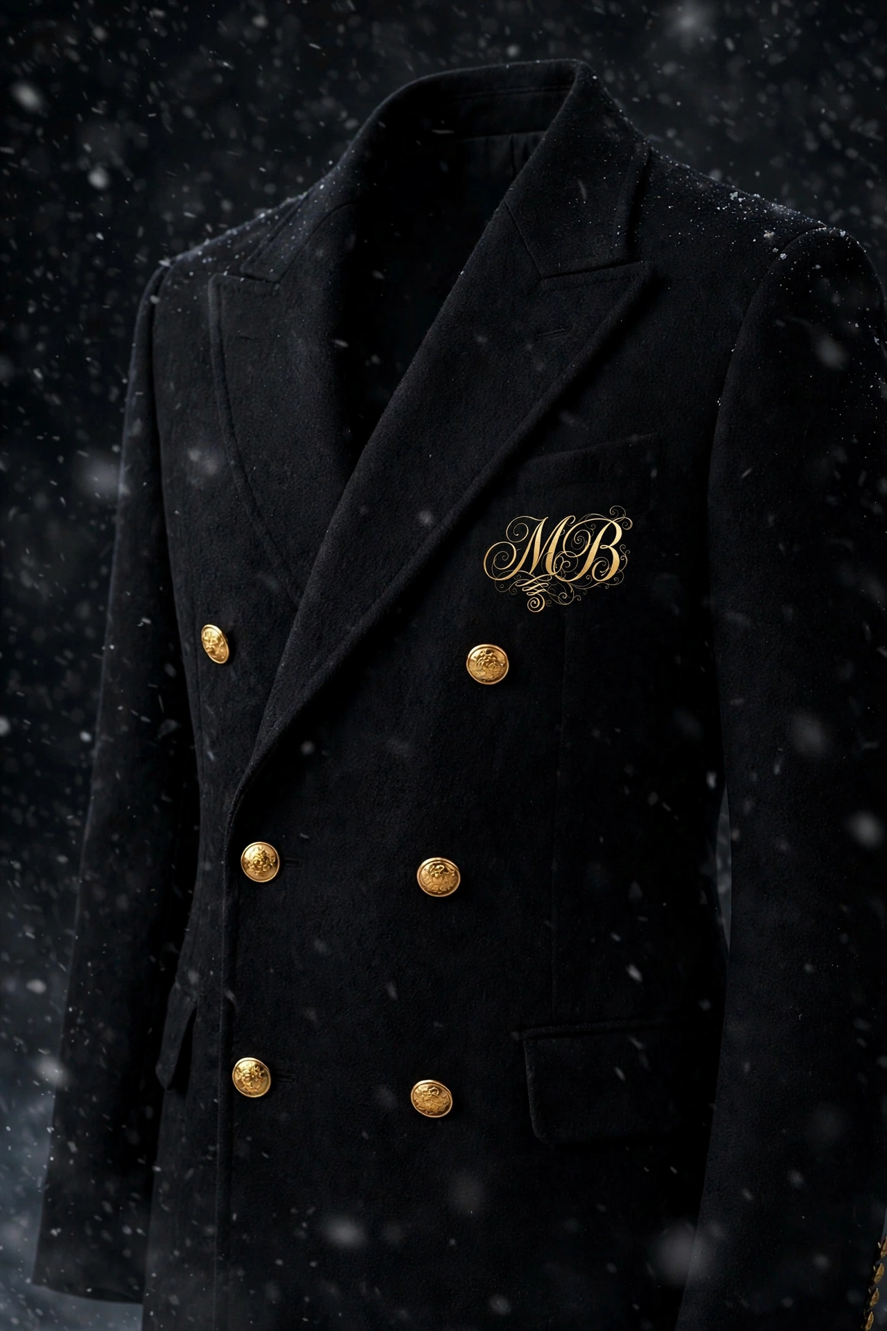 Digital concept study of a model wearing the black MB Noir Winter Coat
